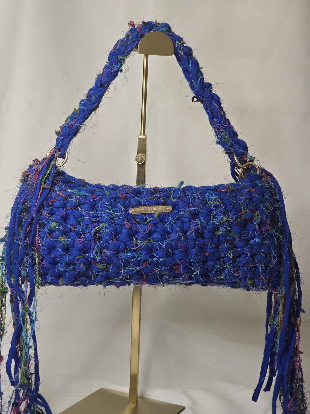 Blue Handwoven Fringe Shoulder Bag